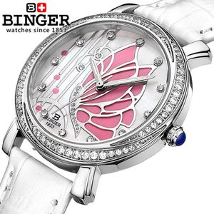 Suisse Binger Gsins pour femmes Mode Luxury Watch Strap en cuir Quartz Butterfly Diamond-bracelettes B-3019L 216L