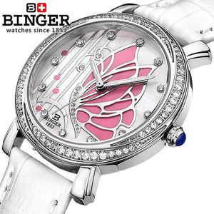 Suisse Binger montres pour femmes mode montre de luxe bracelet en cuir Quartz papillon diamant montres B-3019L223e