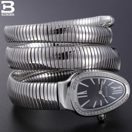 Zwitserland BINGER Vrouwen Horloges Dames Quartz Horloge Slangvorm Saffier Gouden Waterdichte Horloges B6900-2238l