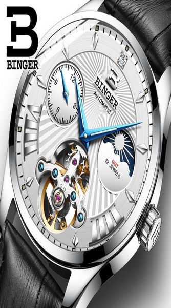 Switzerland Mechanical Watch Binger Business Men Watches Skeleton Muñeco Automático Relogio impermeable Relogio Masculino5617718