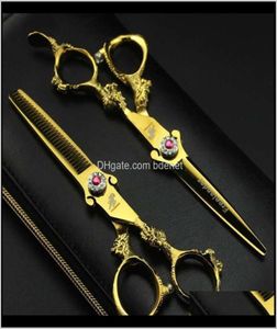 Swivel Shears 6DOT0quot 2pcs Sharp Dragon Hendle Gold Barber Haarschaar Set