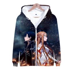 Sword Art Online SAO Sudaderas con capucha 3D Hombres Mujeres Harajuku Streetwear Sudadera con capucha Cremallera Anime Fans Chaqueta Ropa Sudadera44565482436699