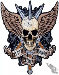 Sword Skull DEATH BEFORE DISHONOR Punk Motorcycle Biker Club MC Back Jacket Motorcycle Racing Embroidered Patches 7929048