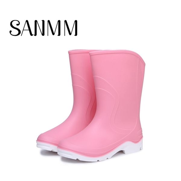 SWYIVY Mujer Tobillo Botas Goma Impermeable Otoño Invierno Cálido Mujer Casual Botas de lluvia Sólido Medio Alto Damas Wellies Botas 201031