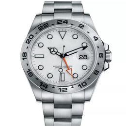 SX Asia Horloges GMT 42mm 216570 Wit Zwarte Wijzerplaat Oranje Naald Roestvrij Staal Explorer Mechanische Automatische Mannen Watches213H