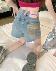SXL dames vintage mini denim korte hoge taille vrouwelijke zomer dames Amerikaanse stijl patchwork shorts jeans voor damesl60065 240411