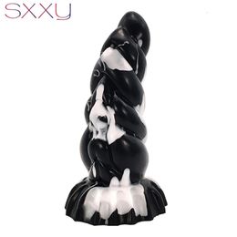 SXXY Curve Anal Toys pour Hommes Femmes Liquide Silicone Fantasy Butt Plug Monstre Perlé Réaliste Gode Sex Shop G Spot Masturbate 240105