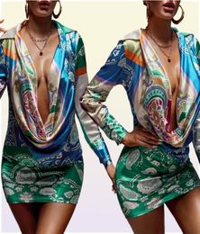 Sxy Cowl Neck Floral PAISLEY estampado Satin Bodycon Vestido She09859330