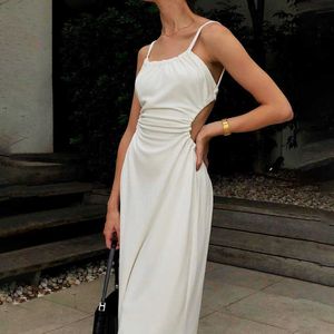 gebreide sling-jurk met vierkante hals voor dames lente backless slanke witte jurk