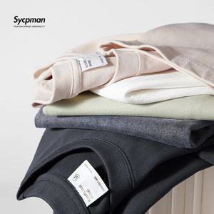 Sycpman 300 grammes 10.58oz surdimensionné en vrac poids lourd coton couleur unie épaule tombante à manches courtes T-shirt hommes pour l'été 240227