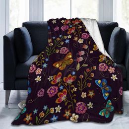 Sydcommerce Flower and Butterflies Throwet Couverture Ultra Soft Warm All Season Decorative Fleece Coverts For Lit Chair Car Sofa Couch Couch Bandroom