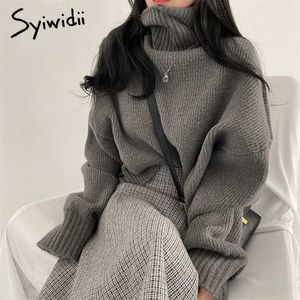 Syiwidii ​​Blue Coltleneck-truien voor vrouwen vallen winter truien korte gebreide losse Koreaanse top mode casual jumpers 211018