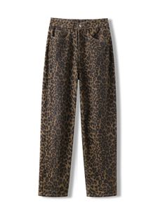 Syiwidii élégant imprimé léopard décontracté jean haut taille vintage large jambe denim pantalon streetwear streetwear jeans 240403