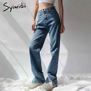 Syiwidii ​​Flare Hoge getailleerde jeans kleding voor vrouwen denim broek spleet gesneden bel bodem volledige lengte vintage streetwear 210809