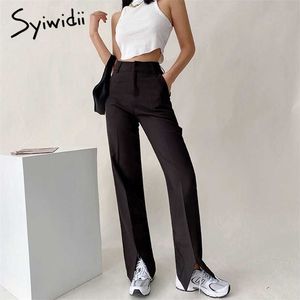 Syiwidii ​​Flare Broek voor Dames Slit Been High Street Volledige Lengte Rechte Streetwear Koreaanse Taille Mode Kleding 211115