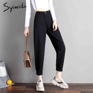 Syiwidii ​​Hoge taille jeans voor vrouwen denim broek straat stijl vintage streetwear elastische taille zwarte jeans Koreaanse mode moeder 210730