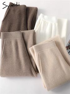 Syiwidii Pantalones de punto para mujer Otoño Invierno 2023 Moda coreana Pantalones de chándal de pierna ancha de lana de cintura alta Pantalones sueltos rectos casuales 231221