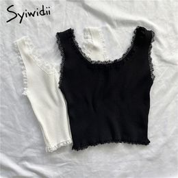 Syiwidii ​​kanten zwarte tanktops voor vrouwen kleding crop top t shirt schattig sexy wit bustier korte vaste spandex stretch gebreide 220318
