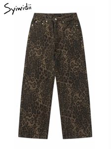 Syiwidii ​​Leopard Print Baggy Jeans for Women Retro High Tailled Losse denim broek Y2K Fashion Hip Hop Streetwear oversized 240423
