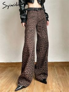 Syiwidii pantalon imprimé léopard 2024 taille haute Baggy droit marron Y2k pantalon Vintage Streetwear pantalon de mode coréenne 240309
