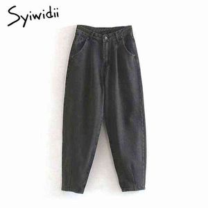 Syiwidii Mom Baggy Jeans Femmes Vintage Streetwear Taille haute surdimensionné Boyfriend Gris Pantalon pleine longueur Automne Hiver 211129