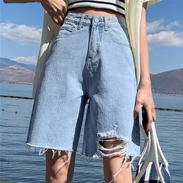 Syiwidii ​​scheurde korte jeans vrouwen zomer Tassel Koreaanse mode hoog taille rechte vintage streetwear denim shorts 220701