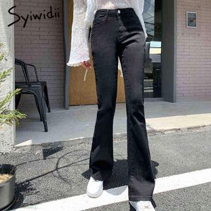 Syiwidii Skinny Flare Pantalon Noir Taille Haute Jeans Femmes Stretchy Bell Bottom Denim Joggers XS Bleu Vêtements Vintage Streetwear 211129
