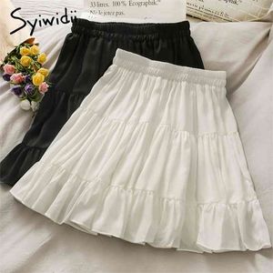 Syiwidii jupe pour femmes taille haute décontracté a-ligne solide blanc noir plissé printemps été mode coréenne Mini jupes 210724