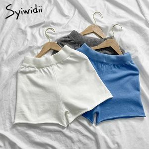 Syiwidii ​​spandex shorts voor vrouwen hoge getailleerde sweatshorts stretch breien zomer mode bodems massief grijs blauw wit 210611