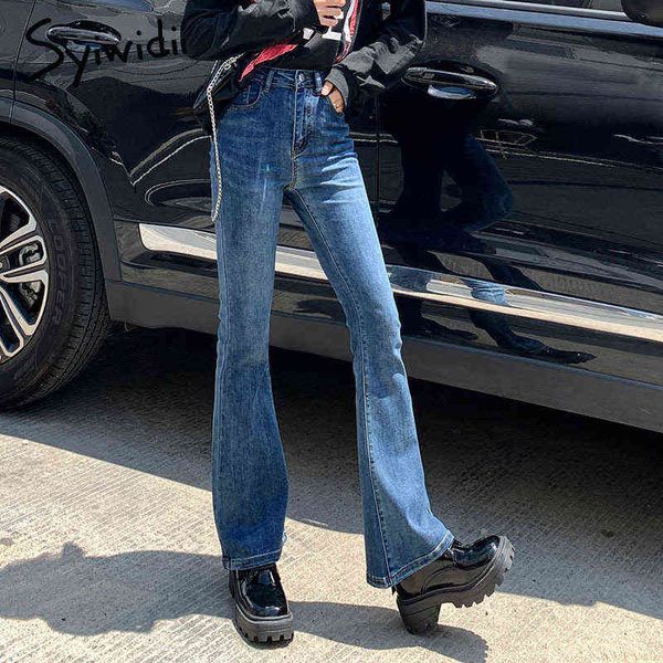 Syiwidii Super Stretchy Bell Bottom Jeans Femmes Automne Skinny Taille Haute Bleu Noir Vintage Streetwear Denim Flare Pantalon XS 211129
