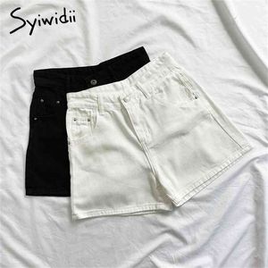 Syiwidii ​​Womens Hoge taille Denim Shorts Jean Zomer Zwarte Kleding Witte Mode Solid 100% Katoen Rits Fly Casual 210722