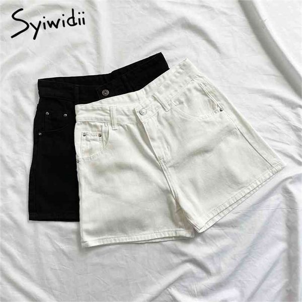 Syiwidii Femmes Taille Haute Denim Shorts Jean D'été Noir Vêtements Blanc Mode Solide 100% Coton Zipper Fly Casual 210714