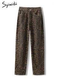 Syiwidii y2k leopardo estampado jean cintura alta estilo coreano pantalones sueltos de mezclilla streetwear jeans de moda retro 240403