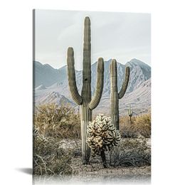 Sylvie Tall Saguaro Cacti Desert Mountain Framed Televas Wall Art Set