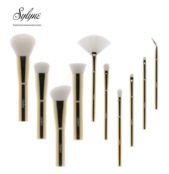 Sylyne 10pcs Juego de cepillos de maquillaje de alta calidad Cepillos de maquillaje profesional de metal Manejo de oro Soft Máquino Softs Kit Herramientas 5978221