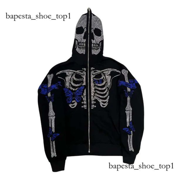 syna world tracksuit Y2k Sudadera con capucha y cremallera completa para hombre Otoño Invierno Sudadera gótica con diamantes de imitación Web Hip Hop Grunge Skeleton Chaqueta extragrande 6995