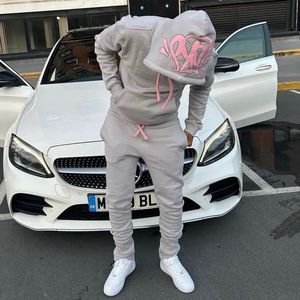 Syna World Tracksuit Mens Hoodie Set Designer TULLOVER HOODIE Cool Y2K Streetwear Sweartshirt Pants Lange mouw Grijze grafische Crewneck Hoody 558 505