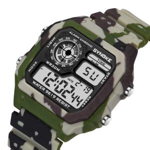 Reloj Digital SYNOKE para hombre, reloj electrónico deportivo resistente al agua militar verde camuflaje, reloj de pulsera con pantalla LED para hombre, reloj despertador