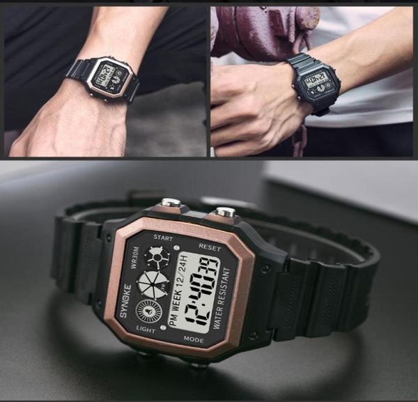 Synoke Fashion Men Digital Watches Deportes Gran Dial cuadrado CRONOGRAGRO LED ELECTRÓNICO MAL MAL MASCOGIO MASCULINO9247002