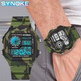 SYNOKE Heren Digitaal Horloge Mode Camouflage Militair Horloge Waterdichte Horloges Running Klok Relogio Masculino 220530247w