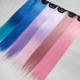 Synthétique 22 pouces de couleur longue puce droite dans les extensions de cheveux mettent en évidence les pinces à cheveux arc-en-ciel