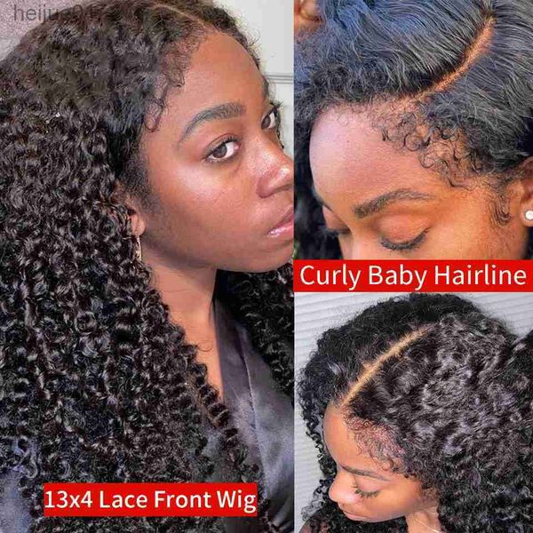 Synthétique 4c Hirline Edge coquine avec bébé 10-34 Remy Brésilien Curly Human Hairs Wigs 13x4 Lace Frontal Wig Fractal pour Womenl231024