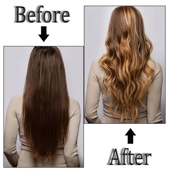 Synthétique 5 Clip dans les extensions de cheveux Longues coiffures ondulées Fibre résistante à la chaleur Black Brown Blonde Faux pour femmes