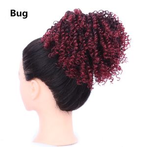 Synthetische Afro Korte Kinky Krullend Chignon Haarbroodje voor Dames Trekkoord Paardenstaart Wrap Haarsnikel Fake Hair Extension