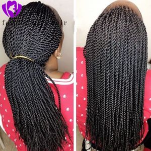 Synthétique tressé avant de lacet perruques pour les femmes noires 1b résistant à la chaleur 28 pouces cheveux tresse perruques Premium tressé torsion tresses perruque