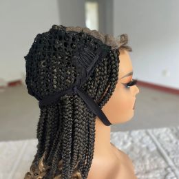 Pelucas sintéticas pelucas de encaje de encaje de los extremos rizados caja de encaje trenzada con cabello para bebés para mujeres negras peluca afro 18 pulgadas
