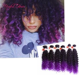 Synthetische vlechten haarblonde extensions kinky curlyloe golf ombre haar bordeaux weven naai haar extensons voor zwarte vrouwen7081778