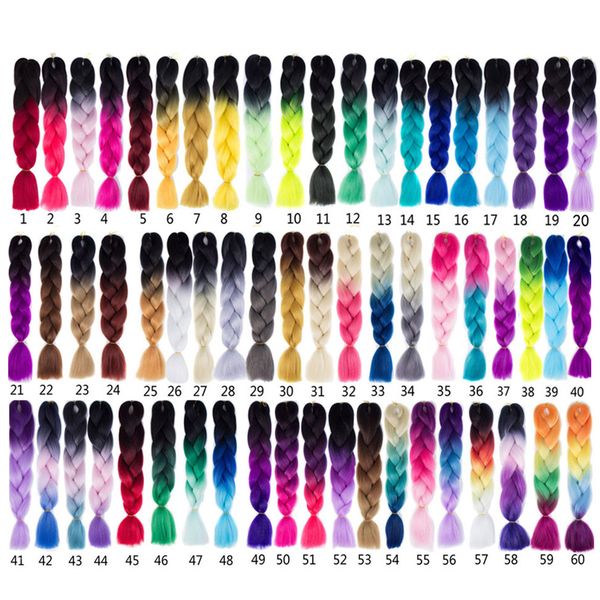 Cheveux tressés synthétiques Tresses au crochet Extensions de cheveux Tresses géantes 24 pouces Ombre Kanekalon Coiffures Rose Blonde Rouge Bleu Xpression Braidin