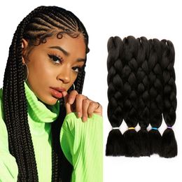 Synthetisch Vlechten Haar Kanekalon Natuur Zwart Vlechten Haar Crochet Vlechten Twist Hair Extensions 5 Stuks / partij 24 "