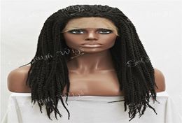 Parrucca sintetica per capelli intrecciati Marrone scuro Parrucche anteriori in pizzo intrecciato Kanekalon completo per donne nere Parrucca treccia per Africa American7429809